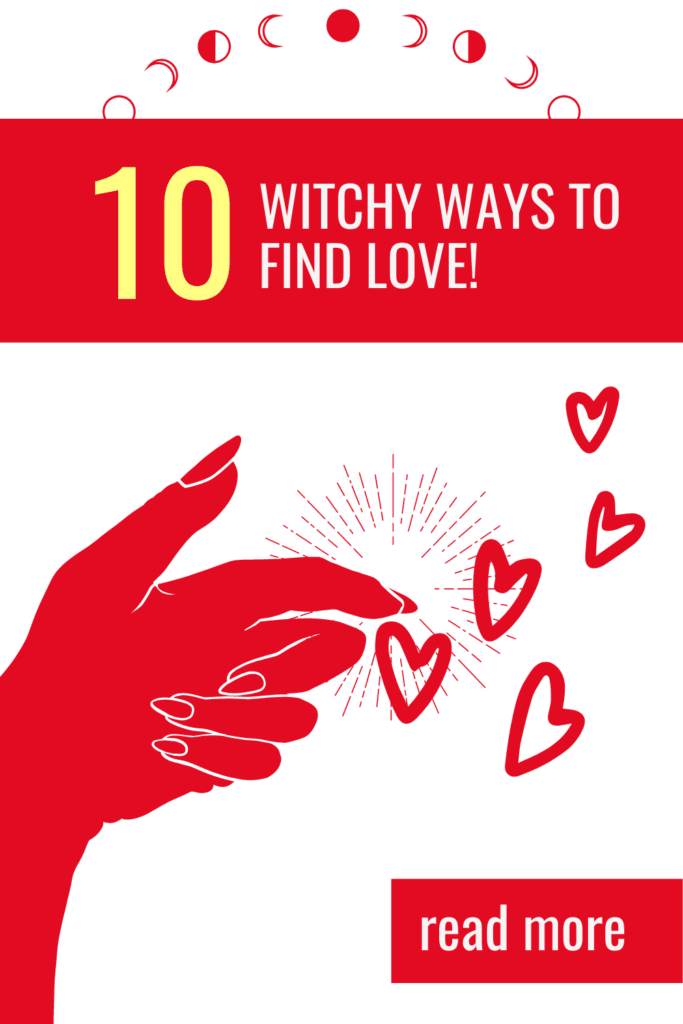 Witchy illustration in red. Magical hands. Mystic art. Hearts.