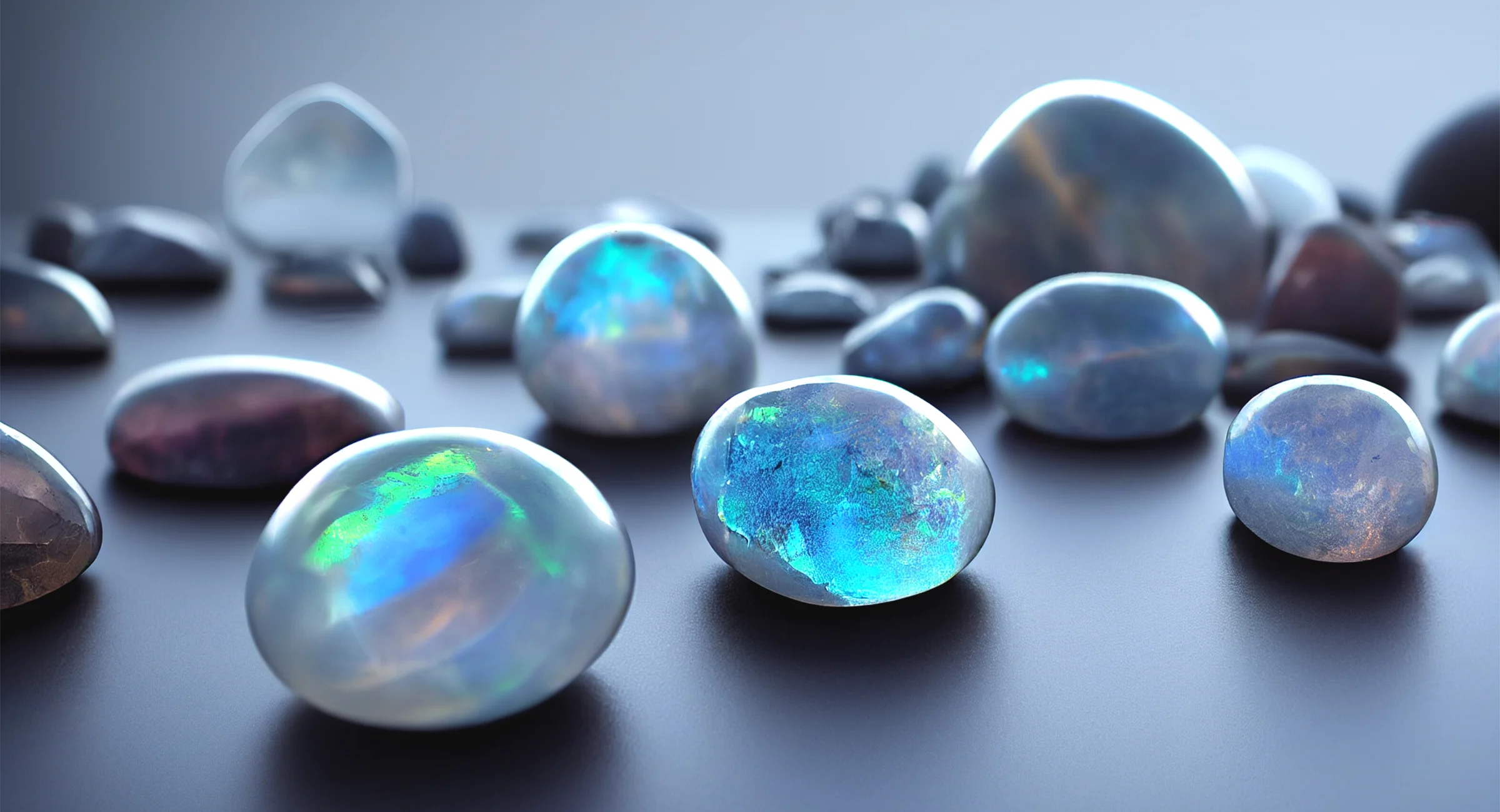 Moonstones on a gray table