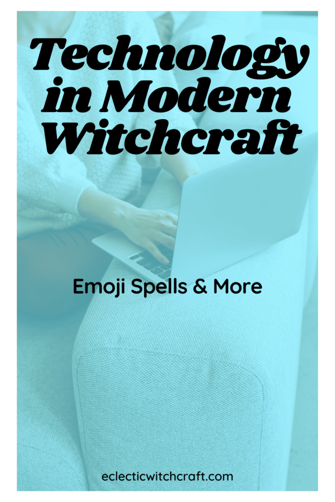 Technology in modern witchcraft. Woman typing on laptop.