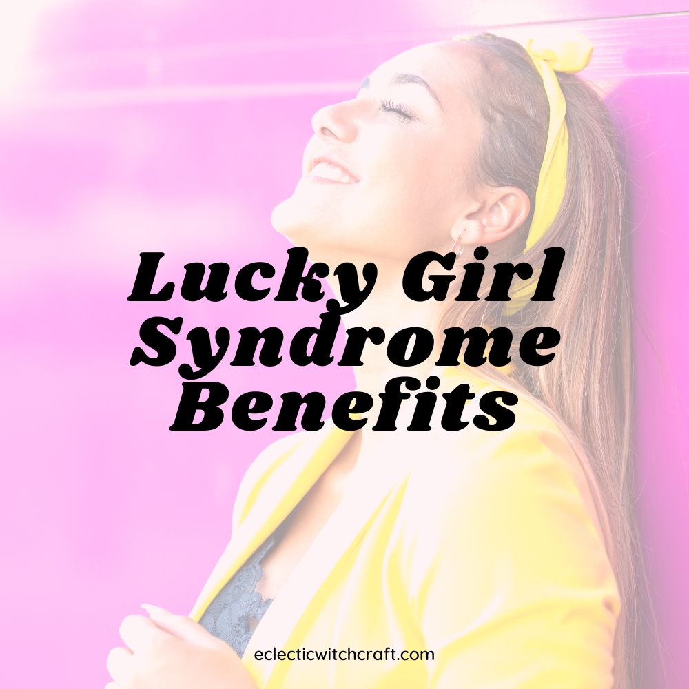 Benefits of lucky girl syndrome. Woman in pink.