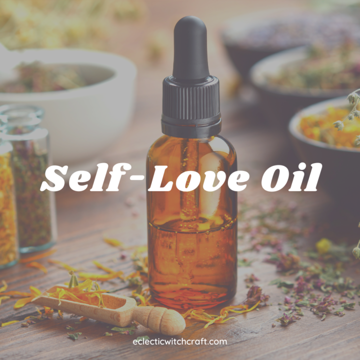 Self Love Oil Self-Love Oil. Essential oil bottle surrounded by herbs.