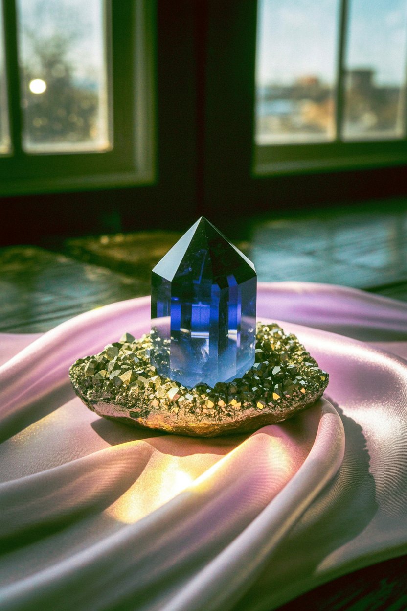 Sapphire point channels Jupiter authority through geometric precision and royal blue Sapphire's hexagonal structure and saturated blue coloration make it Jupiter's primary planetary stone. The geometric precision of natural crystal growth mirrors the ordered authority Zeus embodied: divine power expressed through natural law. This terminated point formation directs expansive Jupiter energy into focused intention for leadership work and confident decision making.
