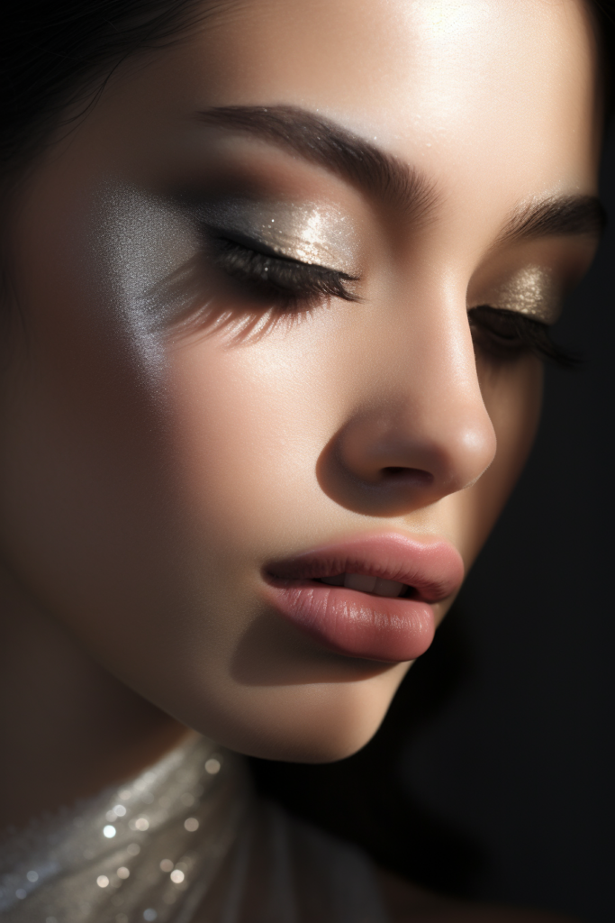2 Soft smoky eye with silver accents and nude lips for an ethereal vibe