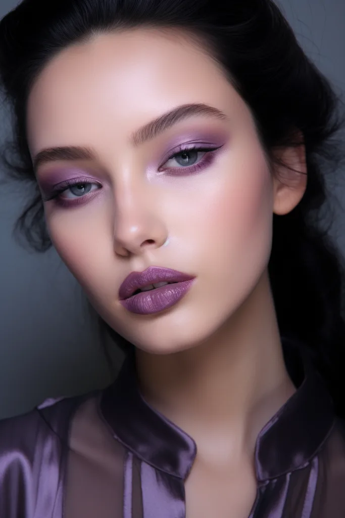 5 Cool-toned smokey purple eye with winged liner, plum lip