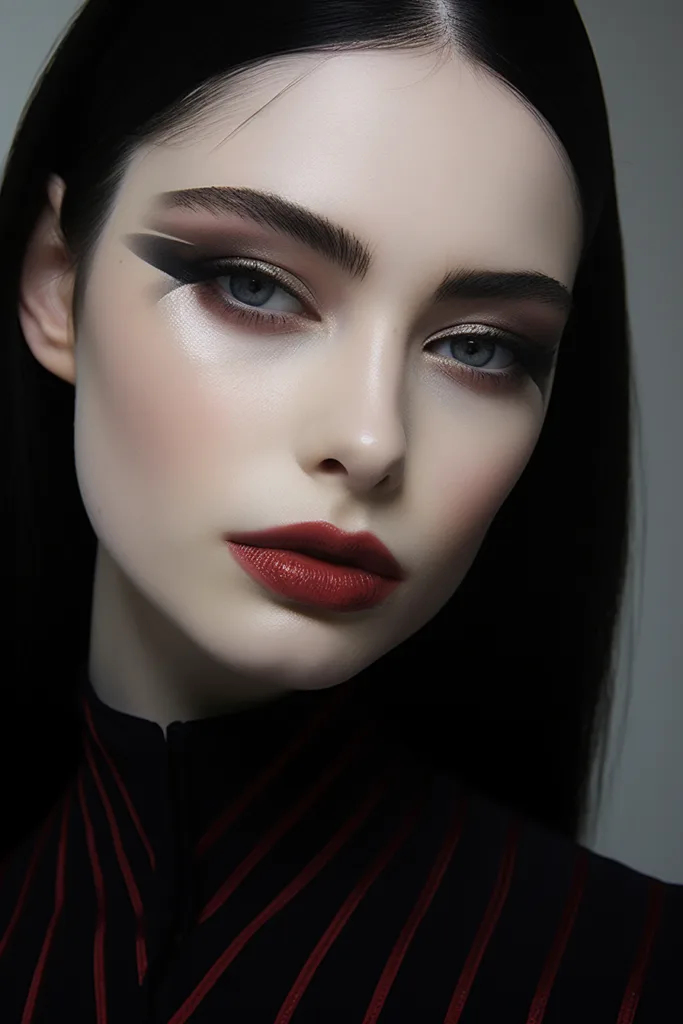 6 Graphic black liner paired with a deep oxblood lip nodding to her torches