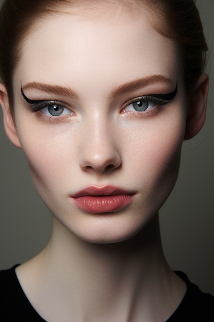9 Bold graphic liner in a half-moon shape and bare lips for a striking look
