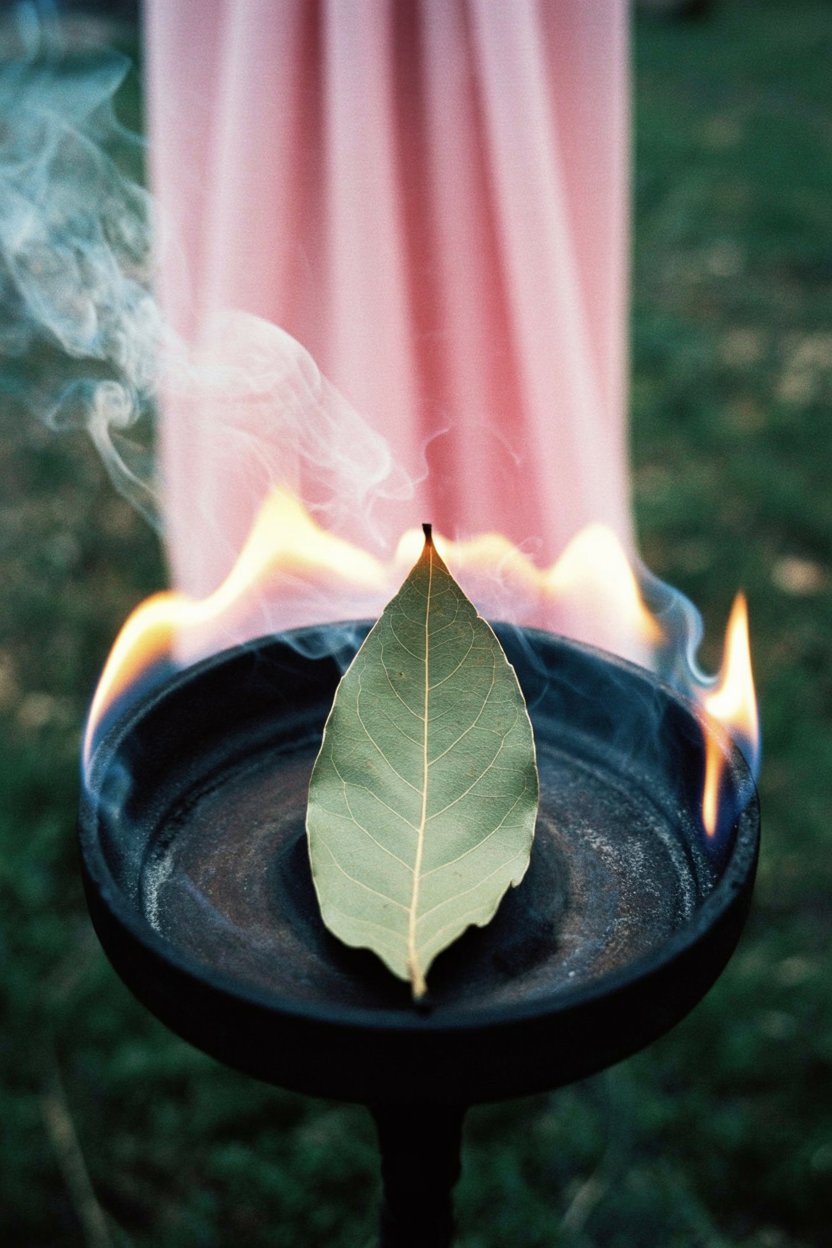 Smoke Carries the Wish When Fire Releases Intention Bay leaf wish spell at the moment of activation when written intentions transform from matter into smoke and energy. The flame consuming the leaf represents the completion point where the spell shifts from preparation to manifestation, demonstrating the fast-acting magic described for amounts under $500.