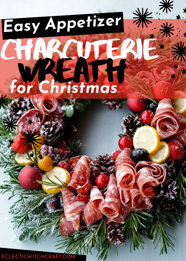 Easy charcuterie wreath A simple and festive charcuterie wreath featuring sliced cheeses, rolled meats, and bright fruits like cherry tomatoes and olives, all arranged on a rosemary base for a stress-free holiday appetizer.