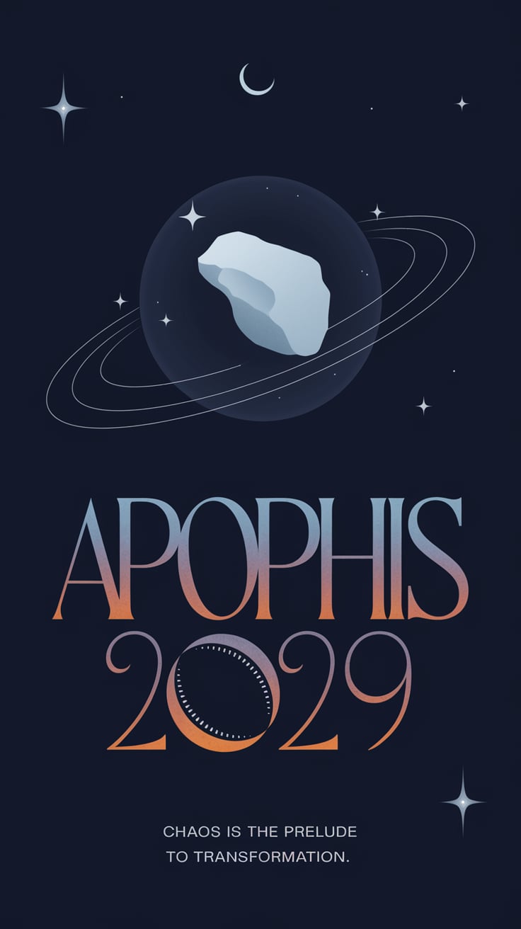 How will asteroid Apophis impact astrology in 2029 Clean and modern illustration of the asteroid Apophis with a bold text overlay, emphasizing its impact and astrological significance.