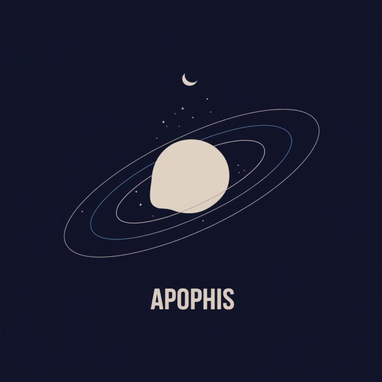 Simplified depiction of the asteroid in a starry void, representing the question of its potential Earth impact, with surrounding cosmic imagery for context.