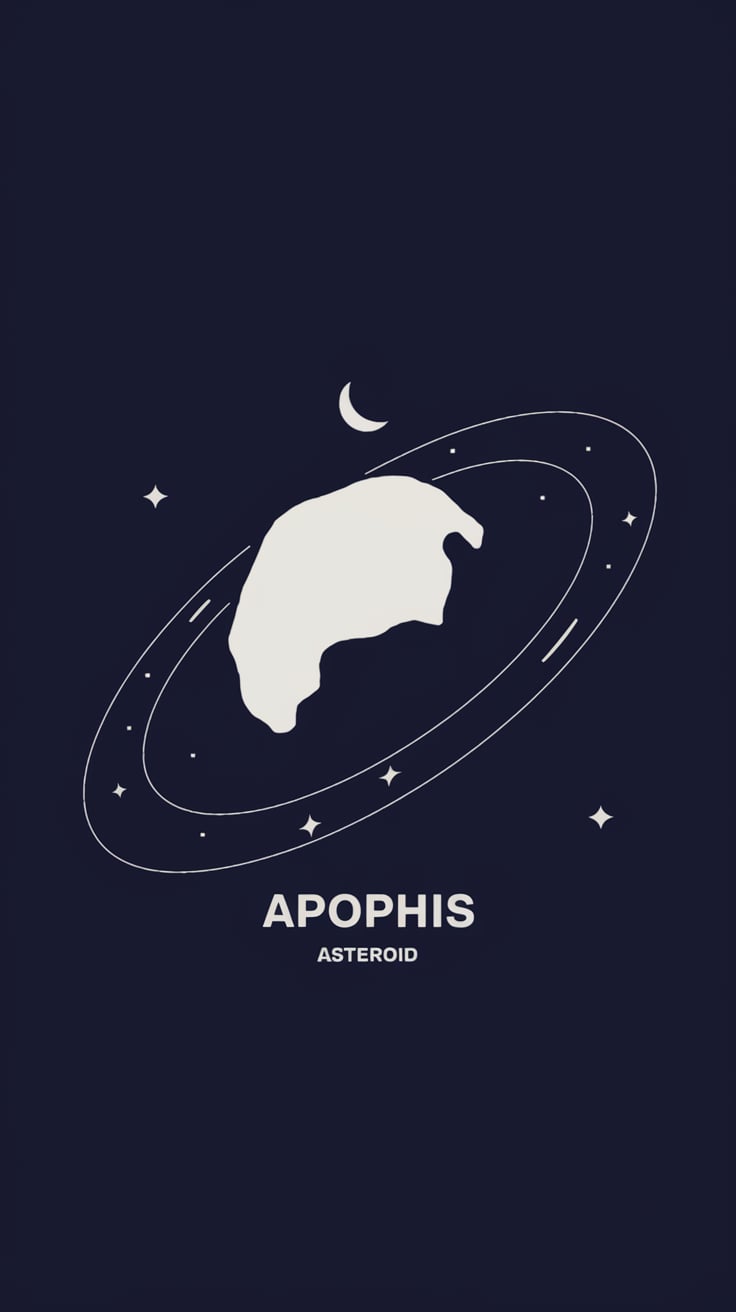 Practical rituals for asteroid Apophis flyby in 2029 Graphic representation of the asteroid Apophis within orbit lines and a celestial backdrop, symbolizing the connection between rituals and cosmic alignment.