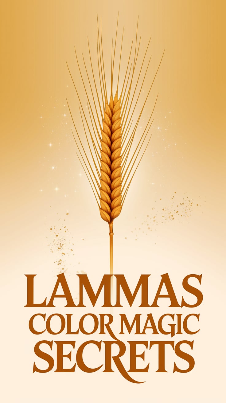 A single, radiant amber wheat stalk stands upright in the center against a clean, soft golden-yellow background. The wheat glows gently, with delicate light reflections that suggest a subtle magical aura. Minimal shadowing adds depth, and tiny flecks of gold dust softly float around the stalk, hinting at spell energy. The text is large, modern serif, in deep burnt orange, placed below the stalk, perfectly balanced and easy to read