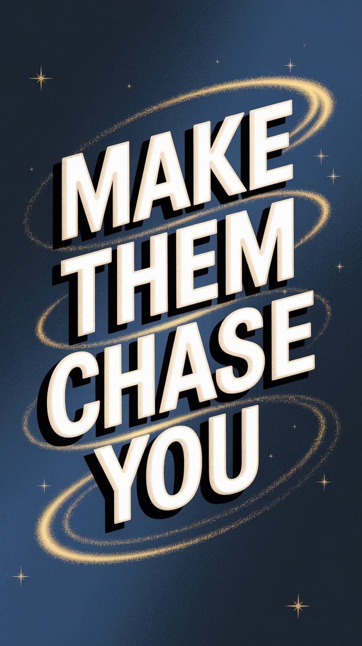 A shadowy midnight blue background with soft golden sparkles scattered unevenly like distant stars. The text is a bold sans serif, oversized, pure white with a golden amber glow halo that flickers faintly as if alive. The text placement is slightly off-center, drawing the eye in a subtle, hypnotic swirl, planting an idea you can’t look away from.
