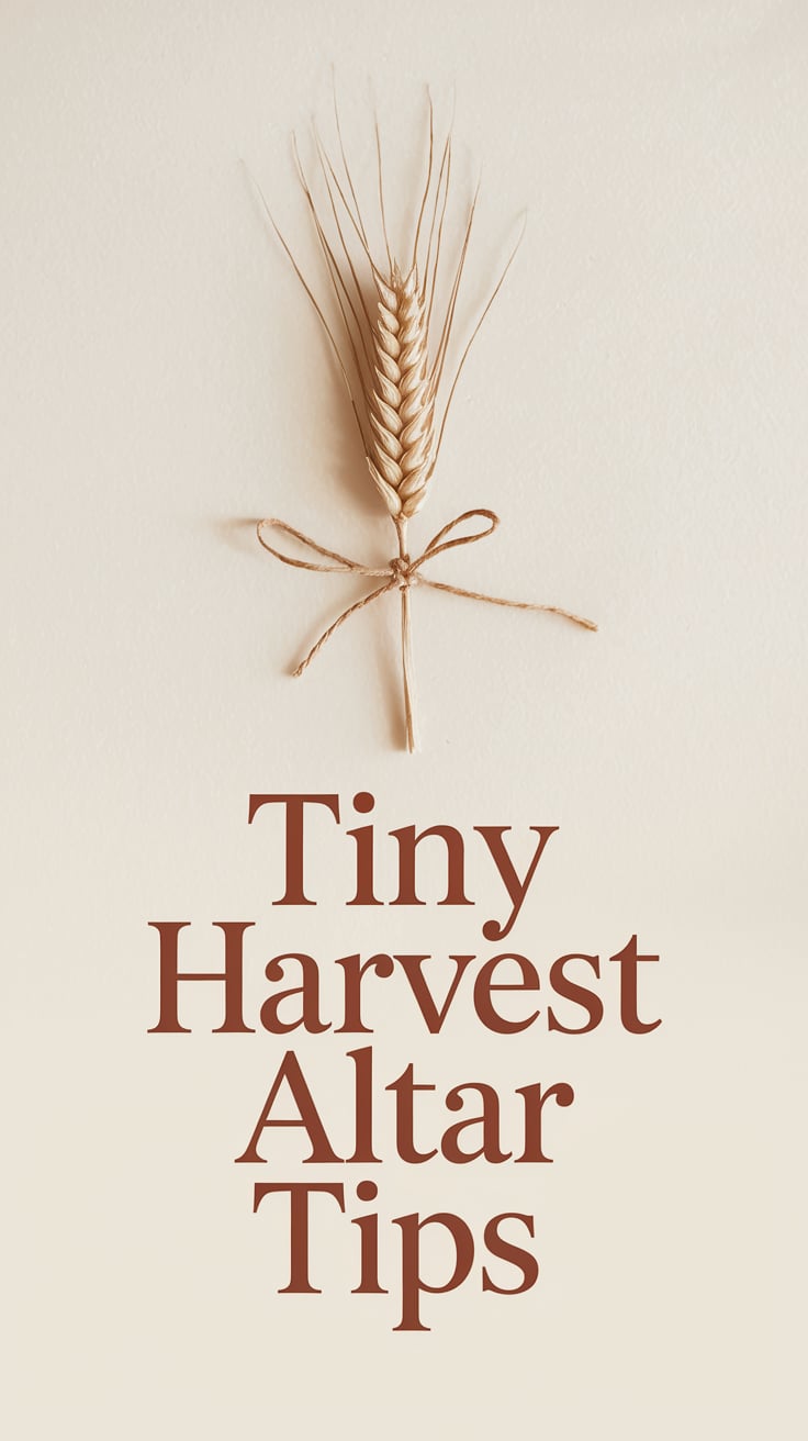 A minimal arrangement of a single dried wheat stalk tied with a thin cinnamon-colored twine, centered on a soft cream backdrop. The stalk’s fine details are crisp and clear, with a warm glow. Text in modern serif, deep cinnamon color, placed below the stalk, inviting and easy to read.