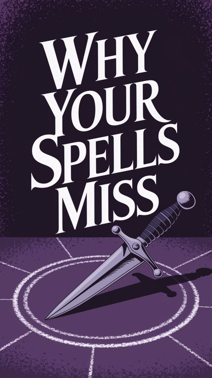 A ritual dagger resting just outside a marked chalk circle. The point hovers over the edge like a near-miss. Background is deep plum with subtle chalk dust details. Text is harsh white serif, large and slightly tilted—almost intrusive.