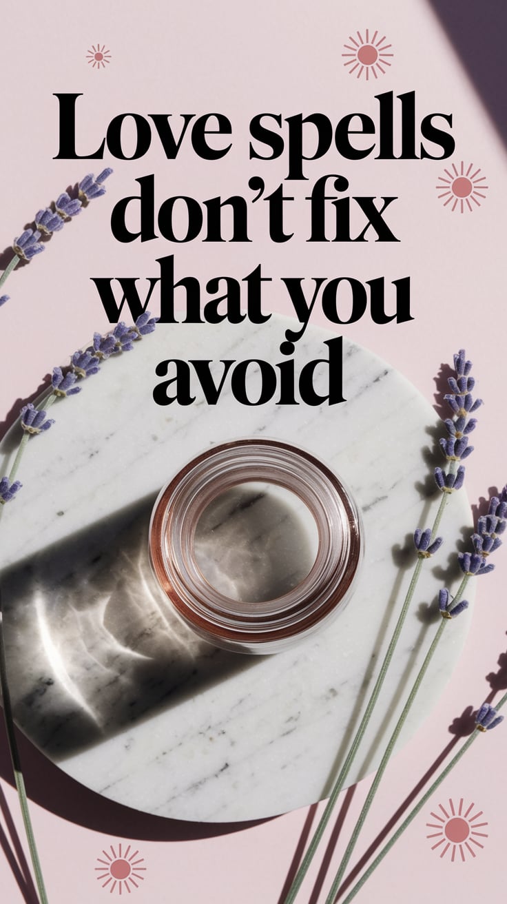 A minimalist overhead of an empty glass jar on a marble slab, surrounded by shadows of lavender stems and sun motifs. The jar is open and waiting—inviting, unfinished, a question. Soft pink light leaks in from the side. Text is centered, large serif in dusty rose, bold enough to stop a scroll, delicate enough to seem like a whisper.