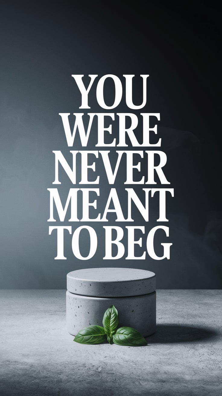 The jar is lidded, perfectly sealed, and surrounded by a single ring of basil leaves. The surface is smooth concrete, textured faintly. Background fades from soft black to mist grey. The font is a solid all-caps serif, huge and centered, pure white. It hits you like truth. Still soft, but sharp like ice.