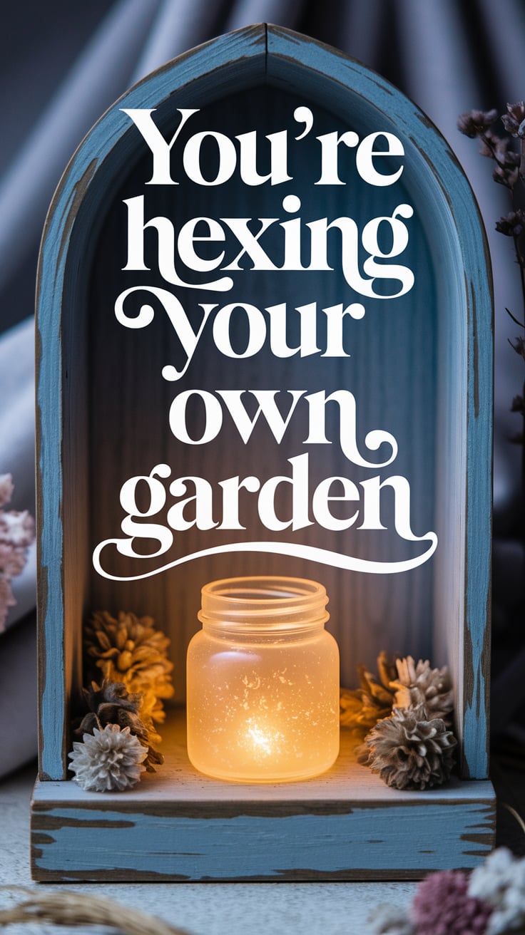 A faded wood altar with a tiny jar spell set right in the center—beautiful, rustic, and deceptively peaceful. The jar glows with subtle golden light. Around it, everything is clean and symmetrical, with dried flowers tucked off to the sides. The background is dimmer than the jar, in soft grays and mauves. The text is in a soft white serif, dramatically large, wrapping around the jar itself. It looks like a warning carved into the photo. You have to know what you’re doing wrong.